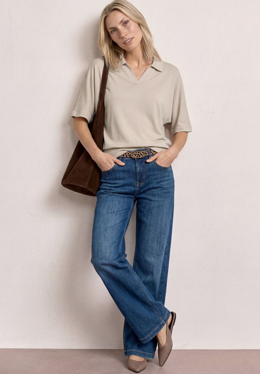 Dropped Shoulder Poloshirt mit Elastikbund