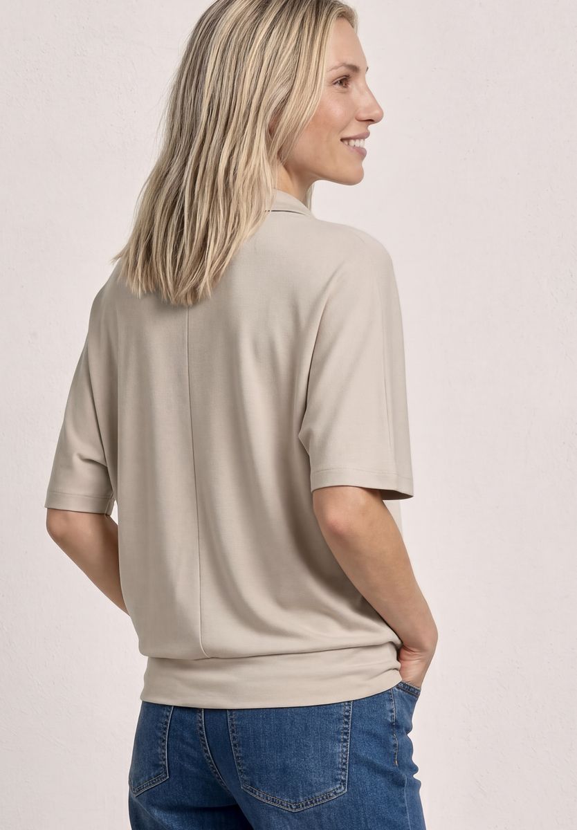 Dropped Shoulder Poloshirt mit Elastikbund