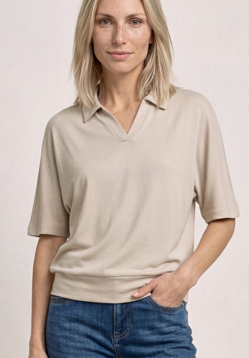 Dropped Shoulder Poloshirt mit Elastikbund