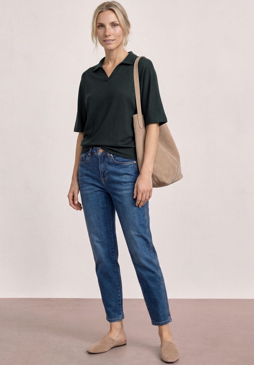 Dropped Shoulder Poloshirt mit Elastikbund