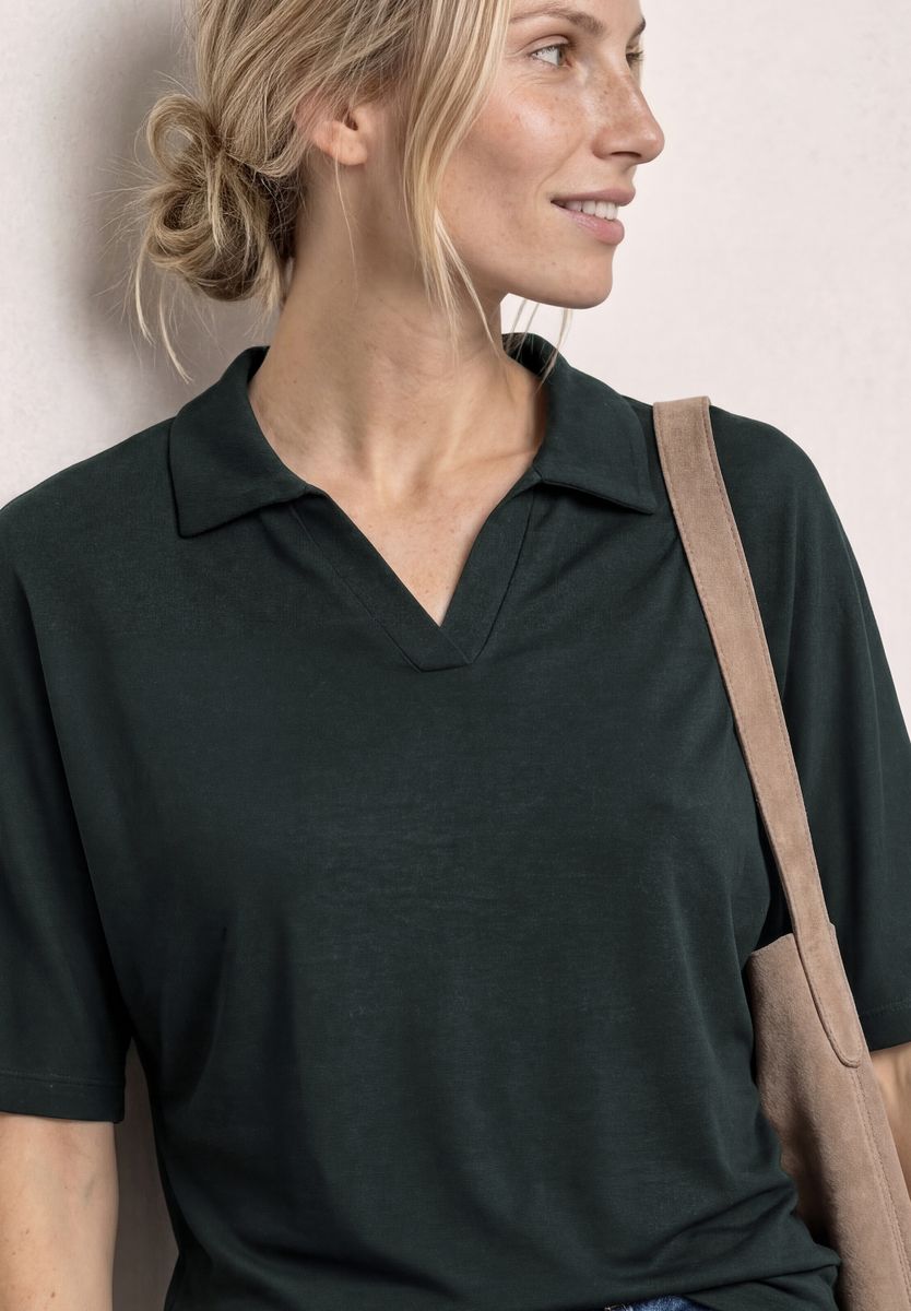 Dropped Shoulder Poloshirt mit Elastikbund
