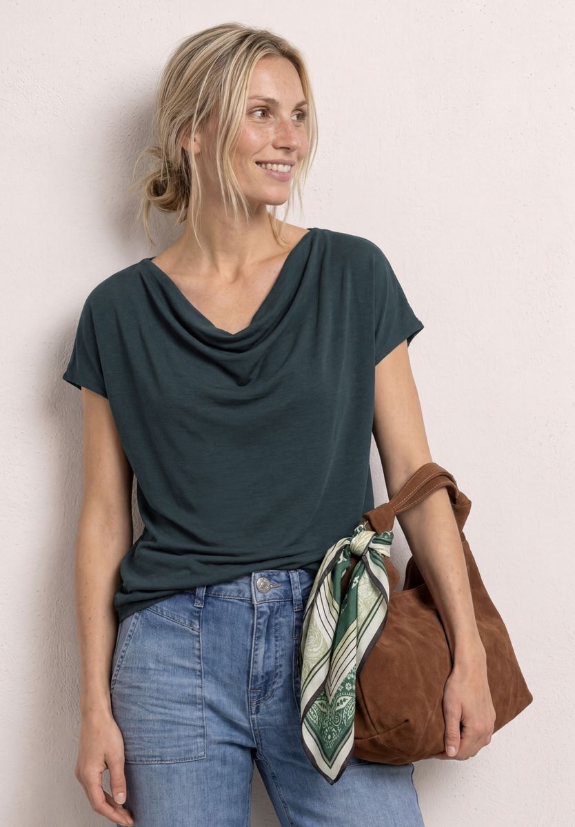 Silk-Look Shirt mit Waterfall-Front