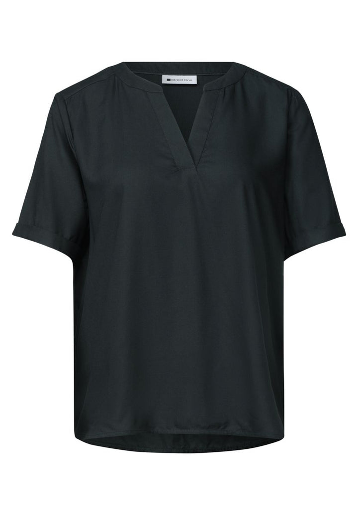 Blusenshirt in Unifarbe mit Split Neck