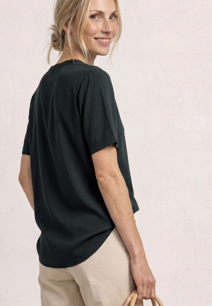 Blusenshirt in Unifarbe mit Split Neck