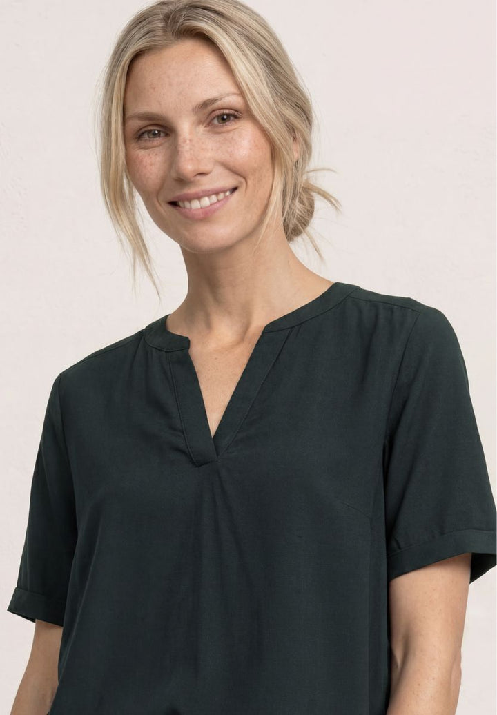 Blusenshirt in Unifarbe mit Split Neck