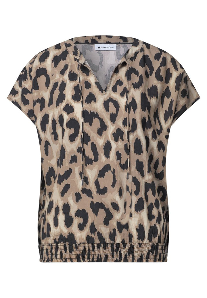 Blusenshirt mit Split Neck und Smokdetail