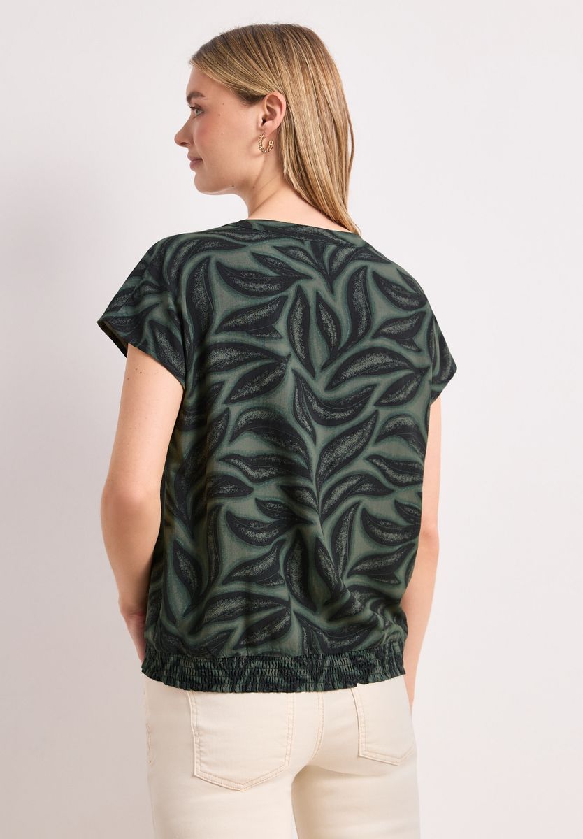 Blusenshirt mit Split Neck und Smokdetail