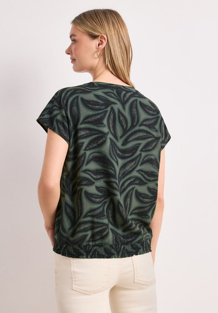 Blusenshirt mit Split Neck und Smokdetail