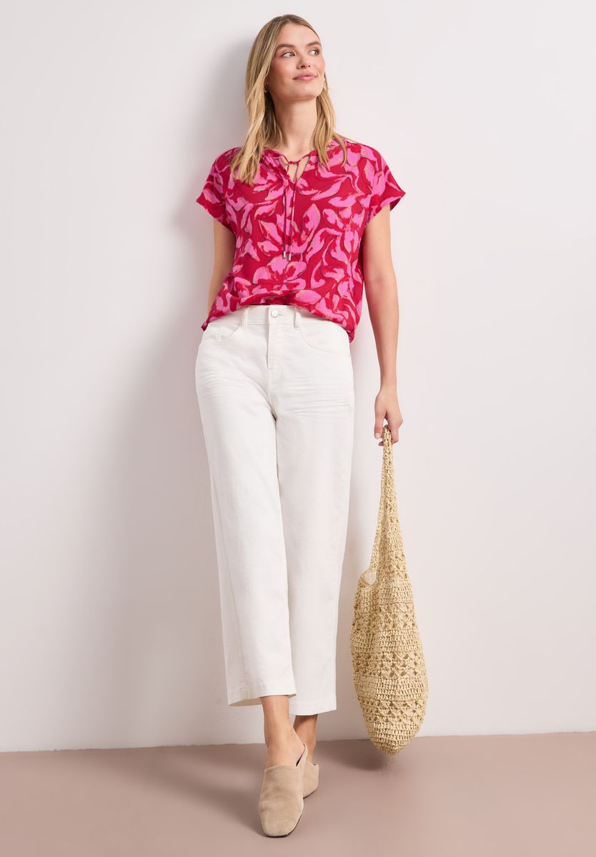 Blusenshirt mit Split Neck und Smokdetail