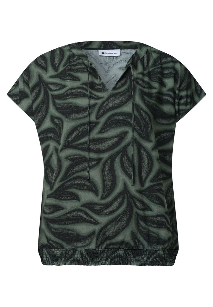 Blusenshirt mit Split Neck und Smokdetail