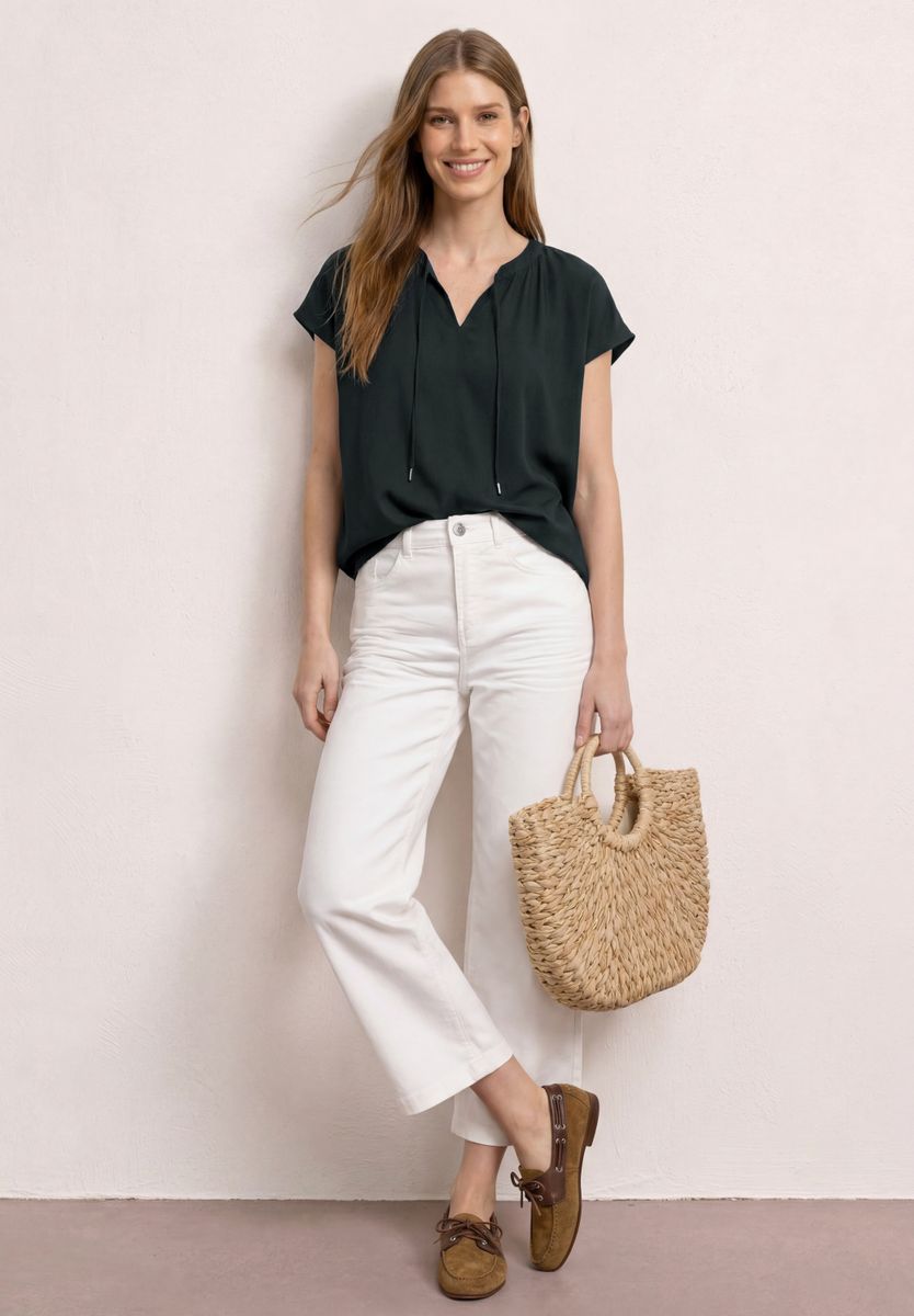 Blusenshirt mit Split Neck und Smokdetail