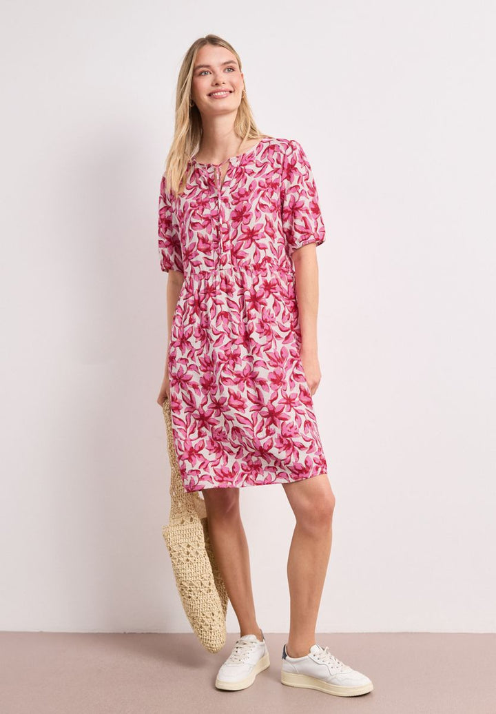 Knielanges Kleid mit Split Neck und Print