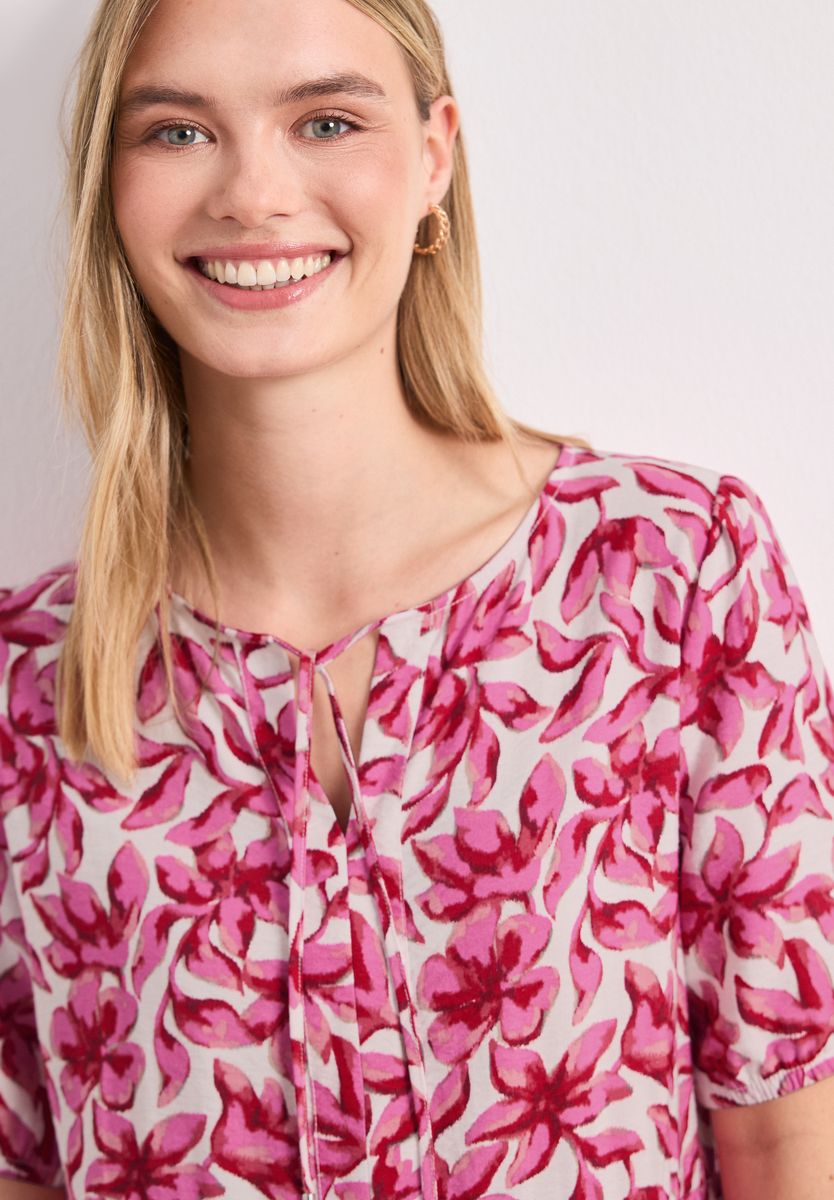 Knielanges Kleid mit Split Neck und Print