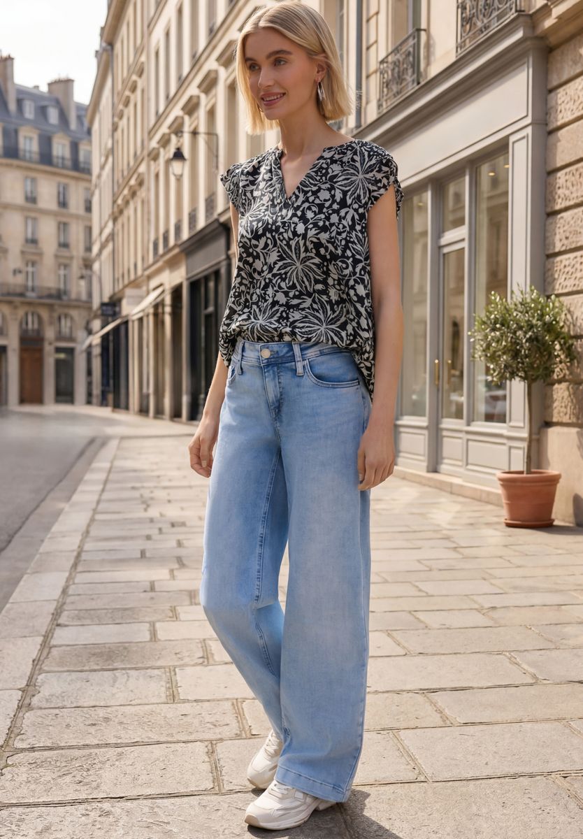 Blusentop aus Chiffon mit Split Neck