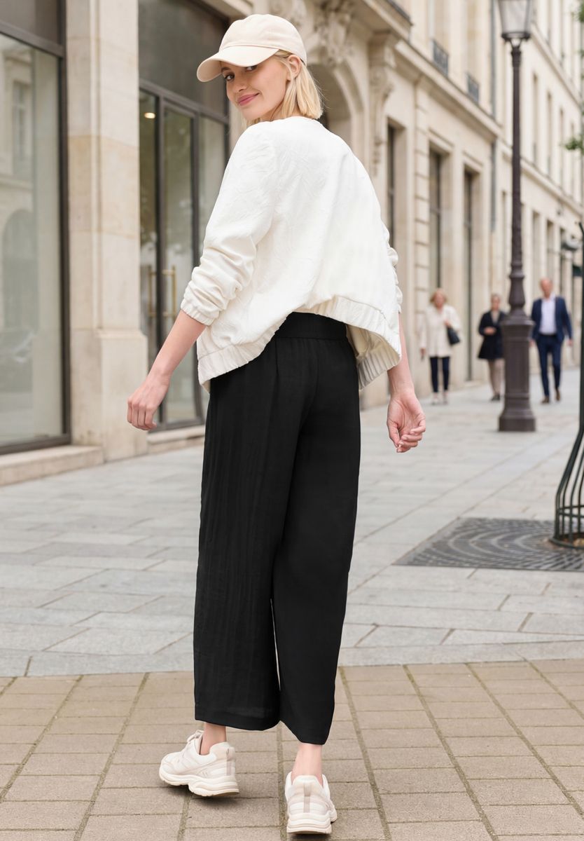 Mid Waist Wide Leg Hose im Leinen-Look