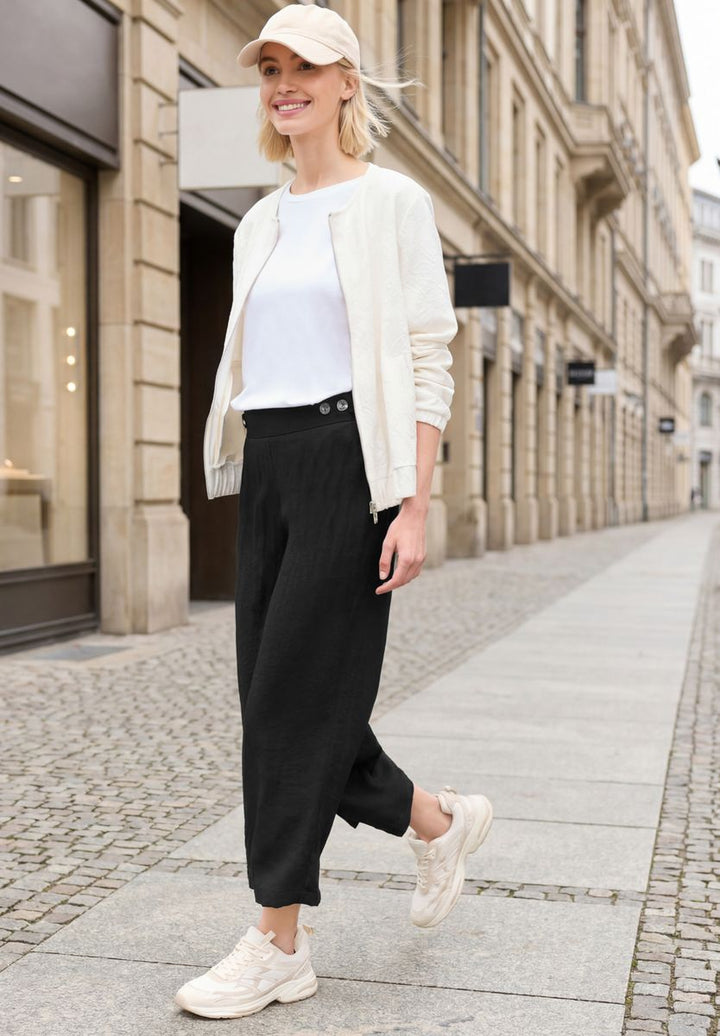 Mid Waist Wide Leg Hose im Leinen-Look