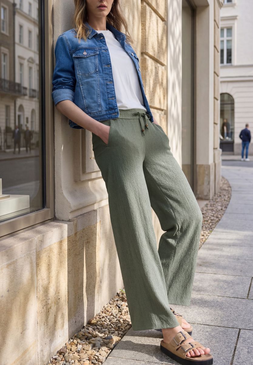 Wide Leg Hose in Crinkle Crash Struktur