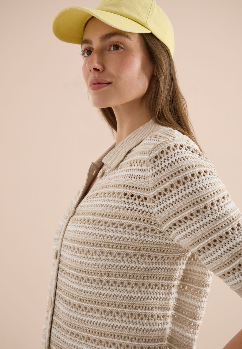 Kurzarm Cardigan mit Polokragen