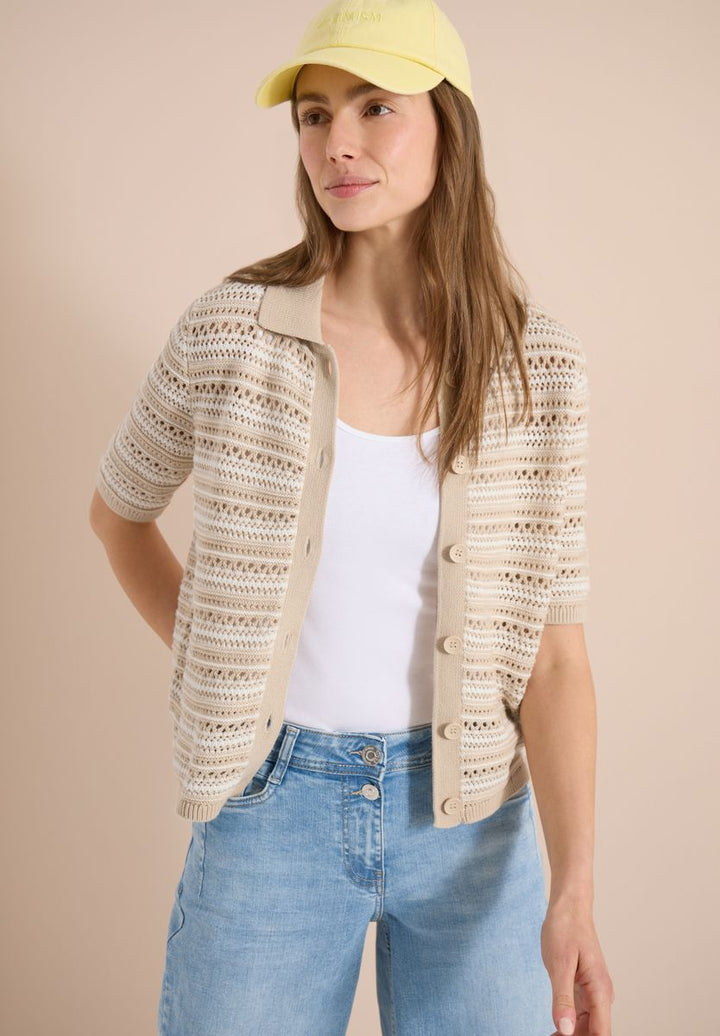 Kurzarm Cardigan mit Polokragen