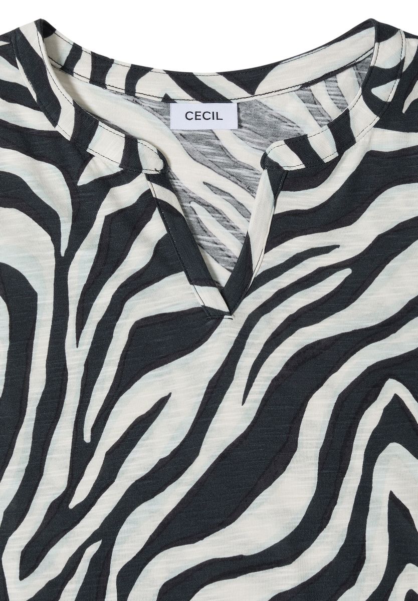 T-Shirt mit Split Neck mit Print