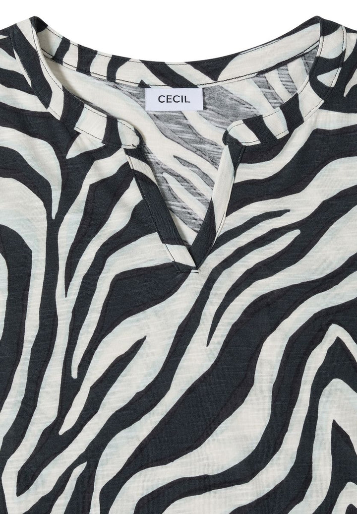 T-Shirt mit Split Neck mit Print