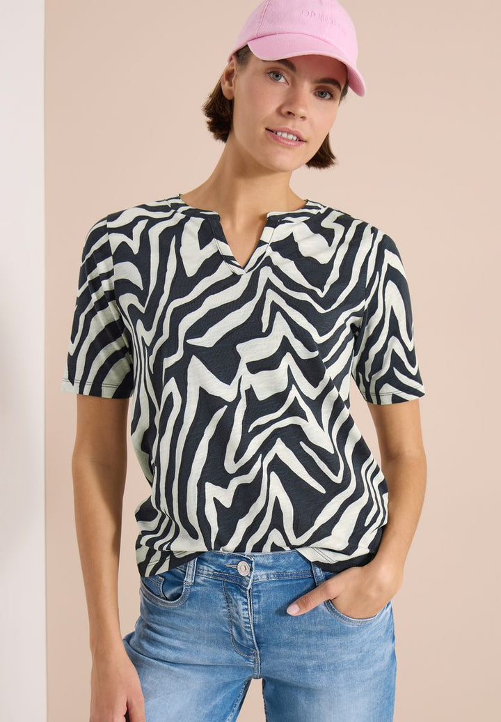T-Shirt mit Split Neck mit Print