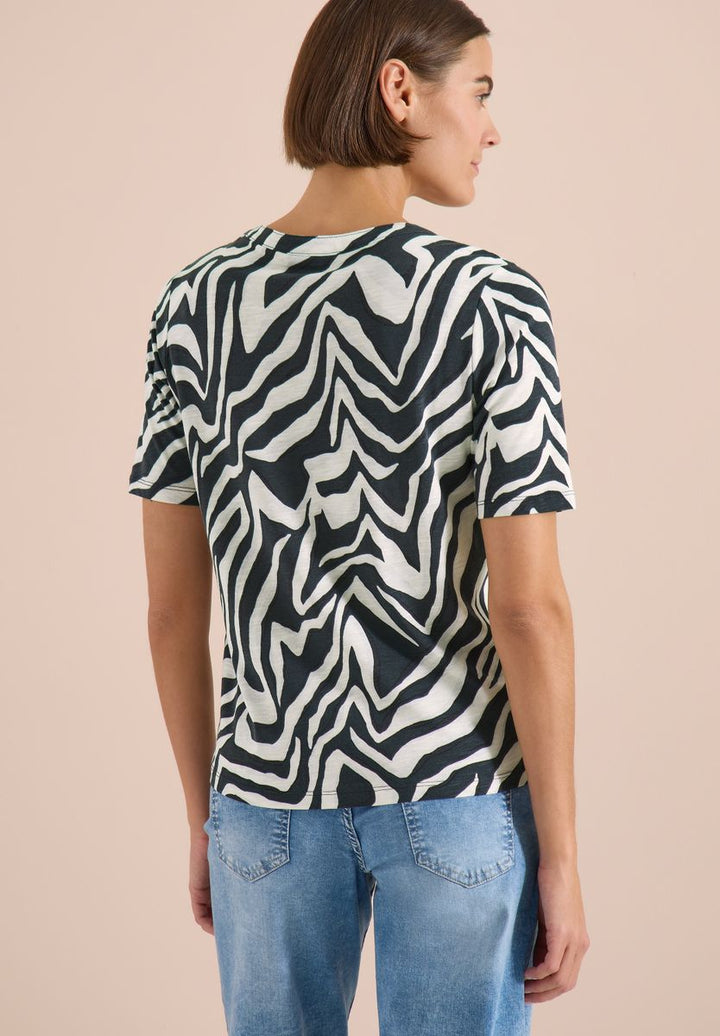 T-Shirt mit Split Neck mit Print