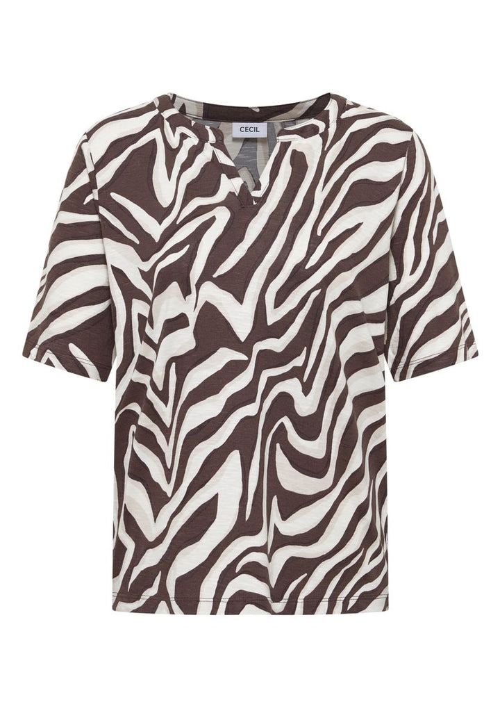 T-Shirt mit Split Neck mit Print