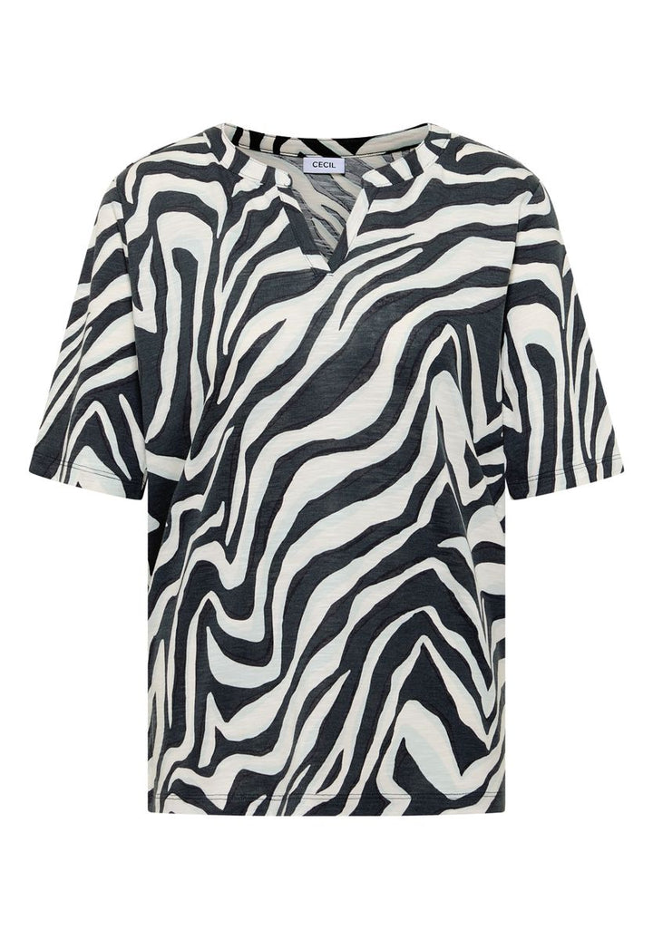 T-Shirt mit Split Neck mit Print