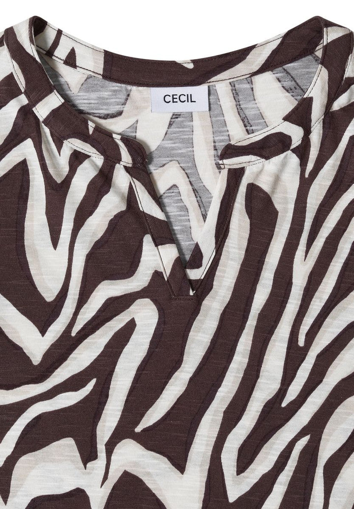 T-Shirt mit Split Neck mit Print