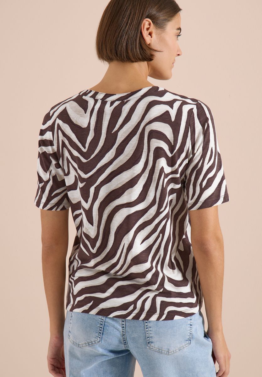 T-Shirt mit Split Neck mit Print