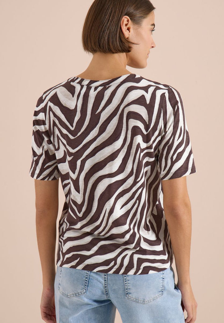 T-Shirt mit Split Neck mit Print