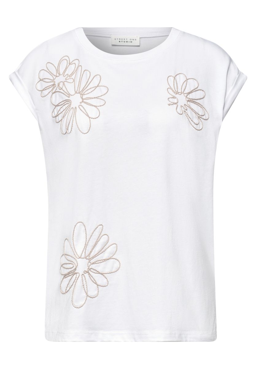 Shirt mit Rundhals und Blumen-Embroidery