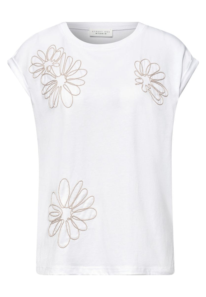 Shirt mit Rundhals und Blumen-Embroidery