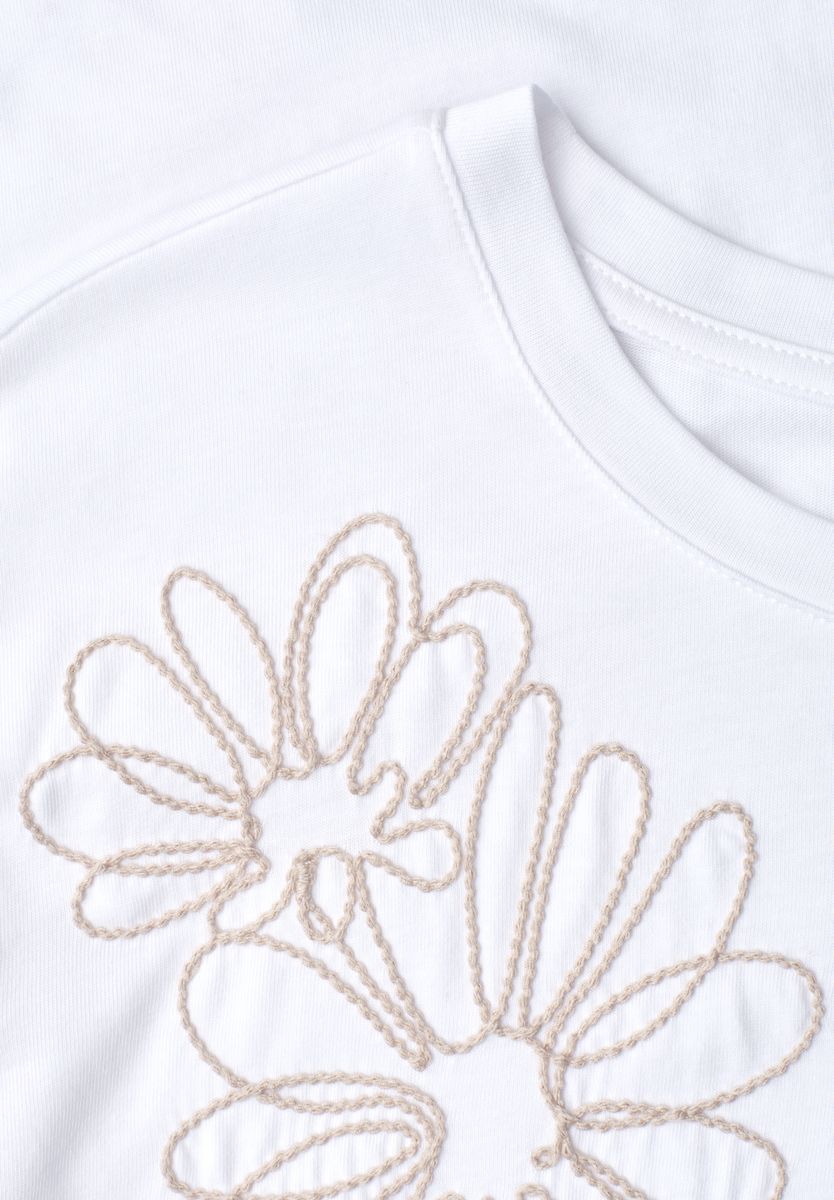 Shirt mit Rundhals und Blumen-Embroidery