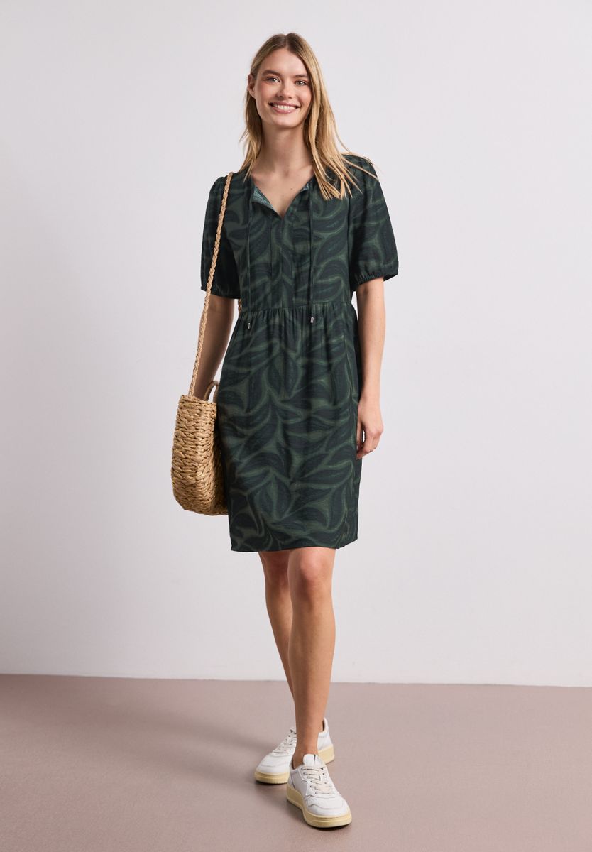 Knielanges Kleid mit Split Neck und Print