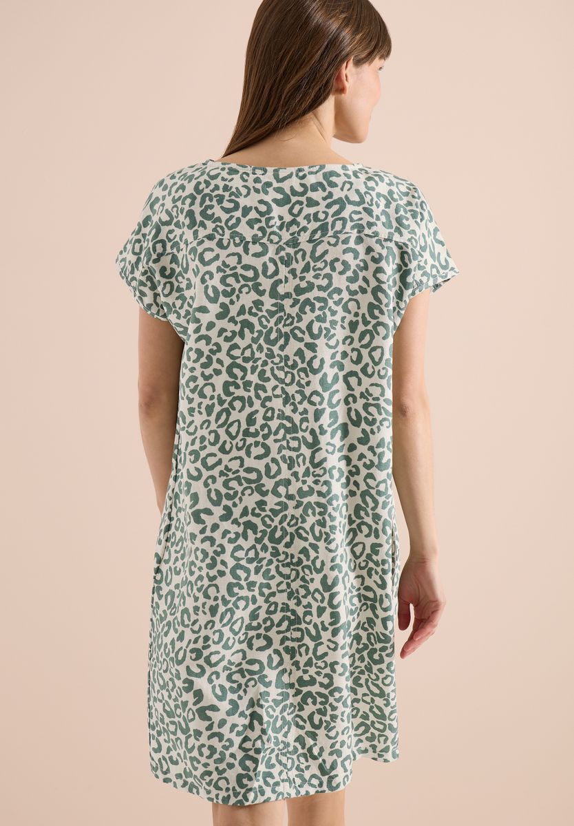 Knielanges Kleid aus Leinenmix mit Print