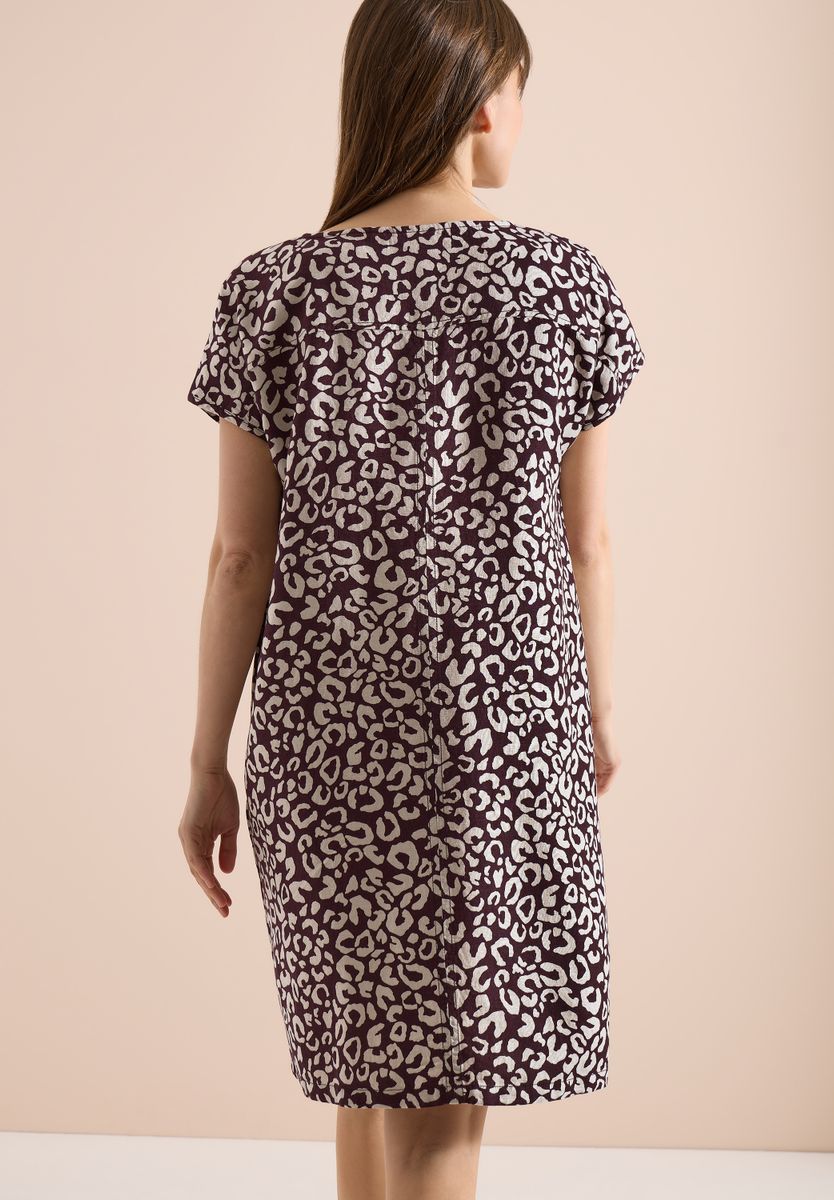 Knielanges Kleid aus Leinenmix mit Print