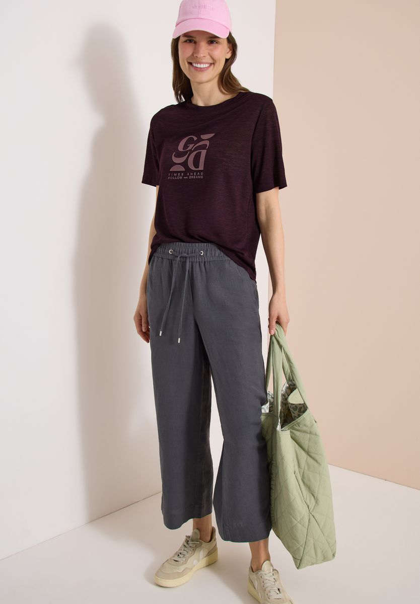 T-Shirt in Leinen-Optik mit Print