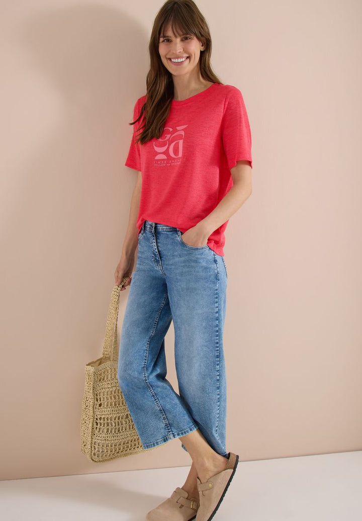 T-Shirt in Leinen-Optik mit Print
