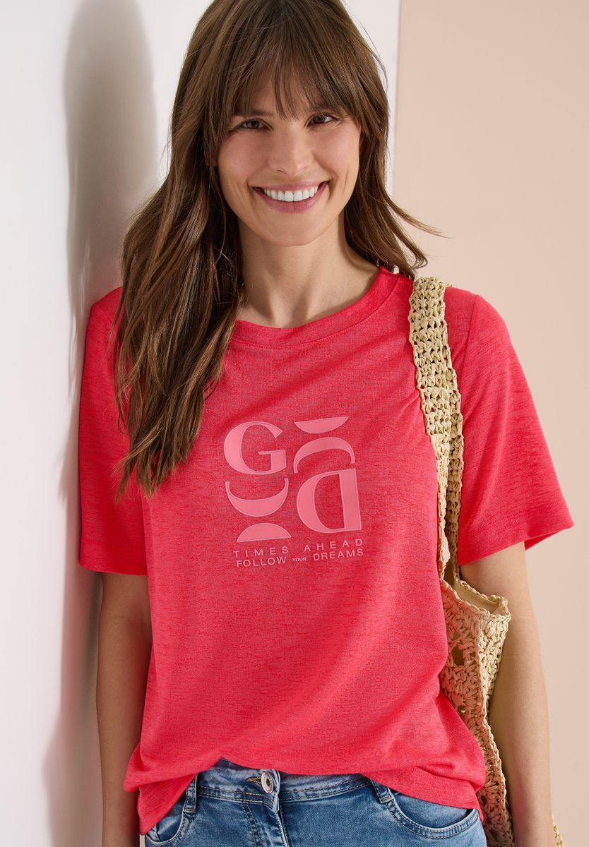 T-Shirt in Leinen-Optik mit Print