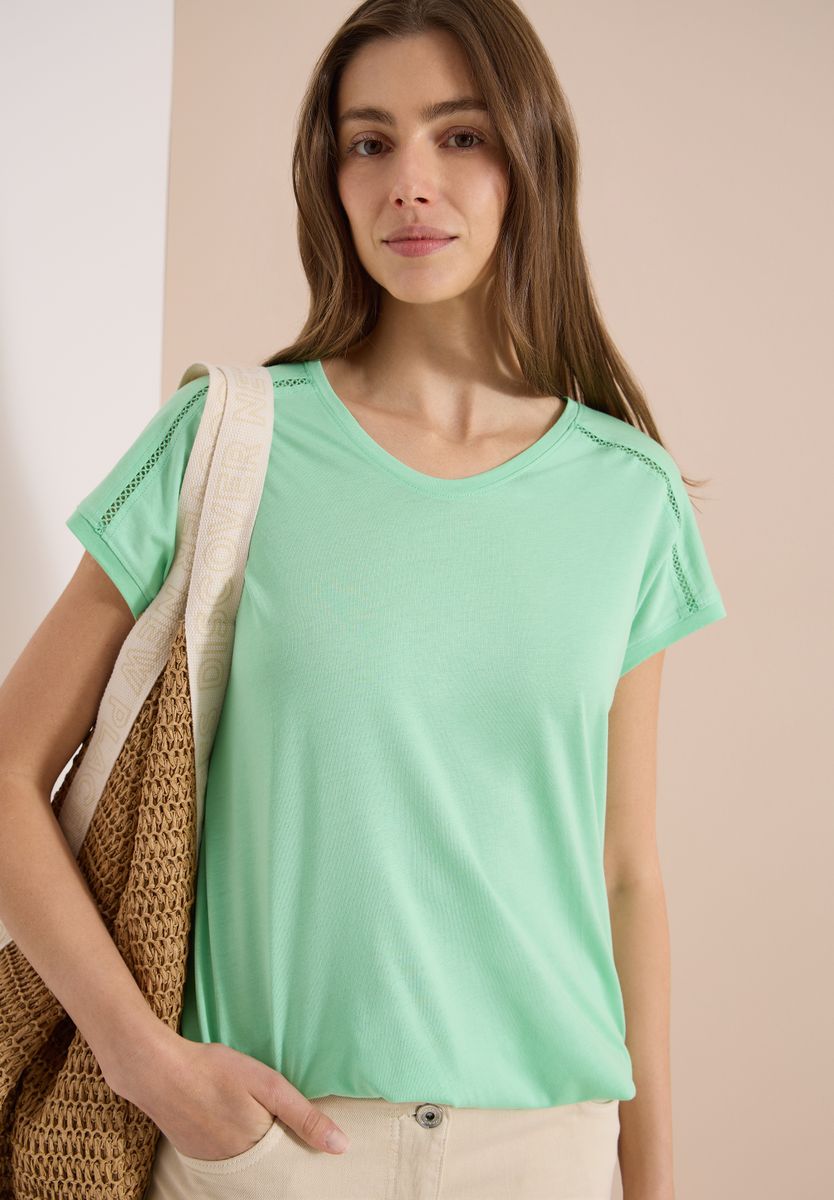 T-Shirt mit V-Neck und Spitzendetail