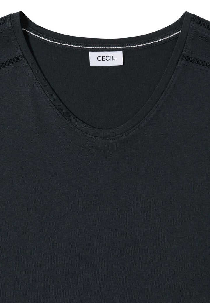 T-Shirt mit V-Neck und Spitzendetail