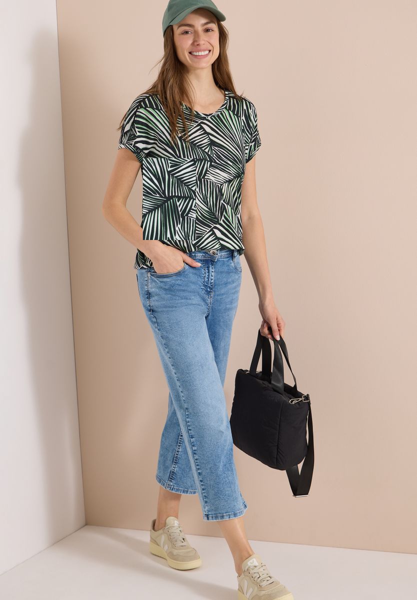 T-Shirt mit V-Neck und Spitzendetail