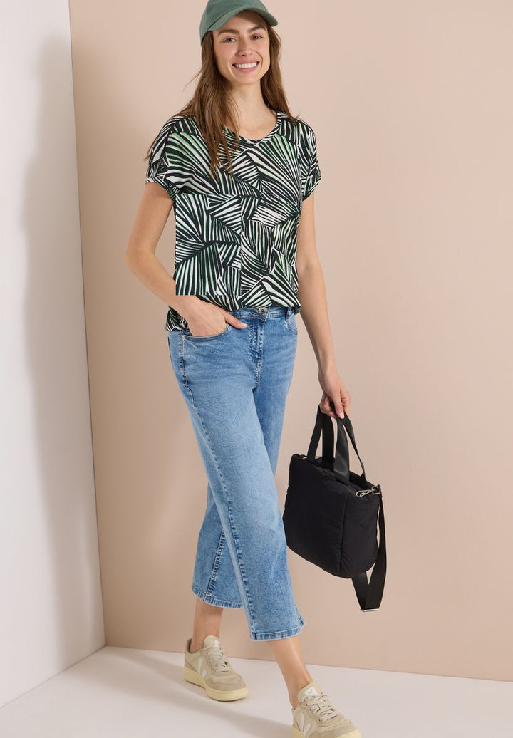 T-Shirt mit V-Neck und Spitzendetail