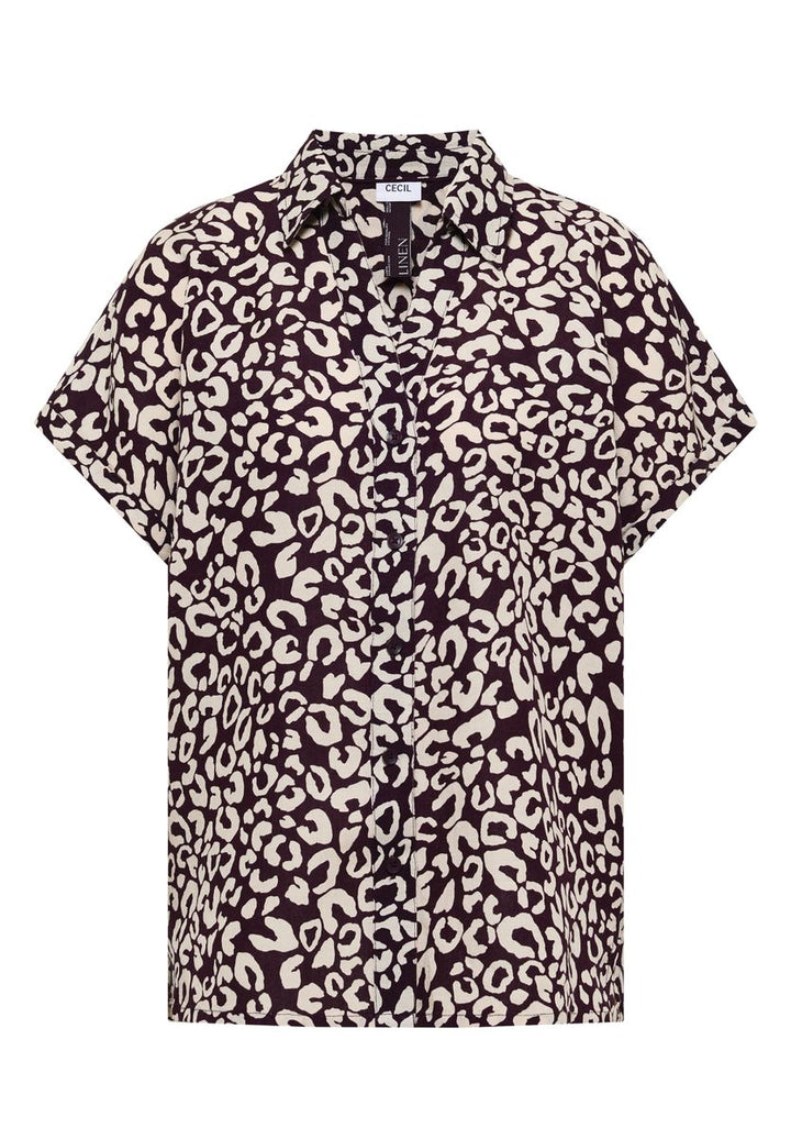 Hemdbluse mit Leo-Print aus Leinenmix