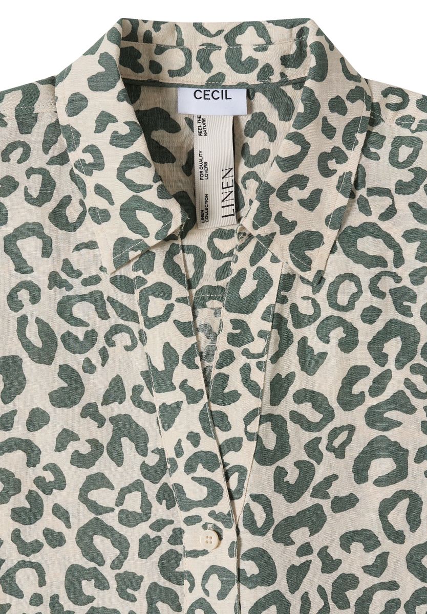 Hemdbluse mit Leo-Print aus Leinenmix