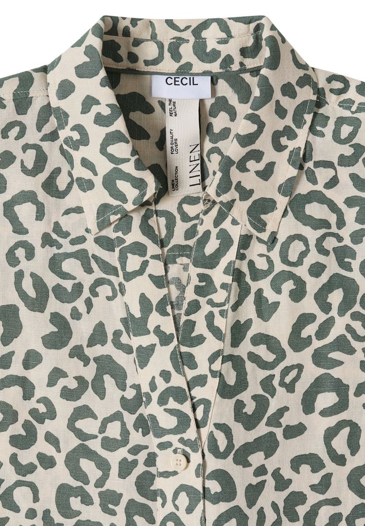 Hemdbluse mit Leo-Print aus Leinenmix