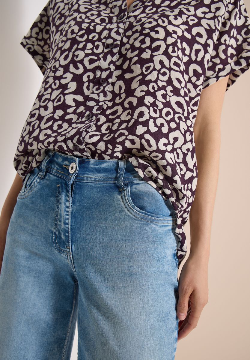 Hemdbluse mit Leo-Print aus Leinenmix