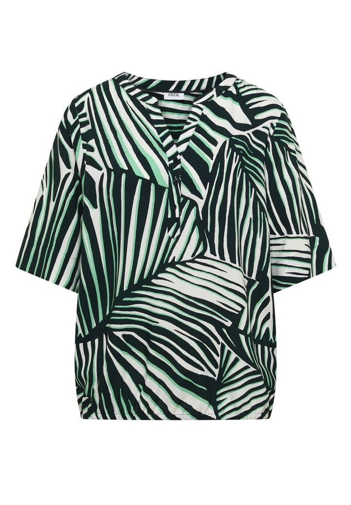 Kurzarm Bluse mit Split Neck und Print
